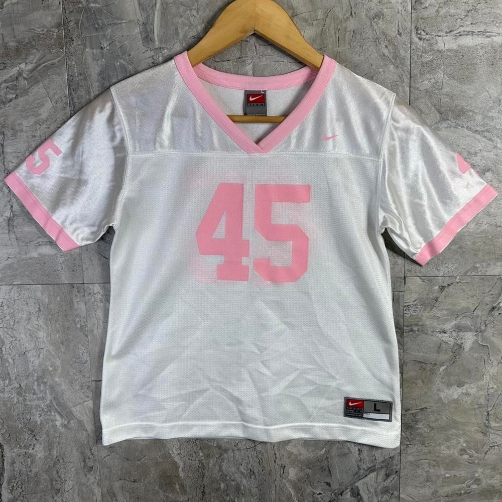 White and pink Nike Team jersey #45 Kids Large 12/14‎